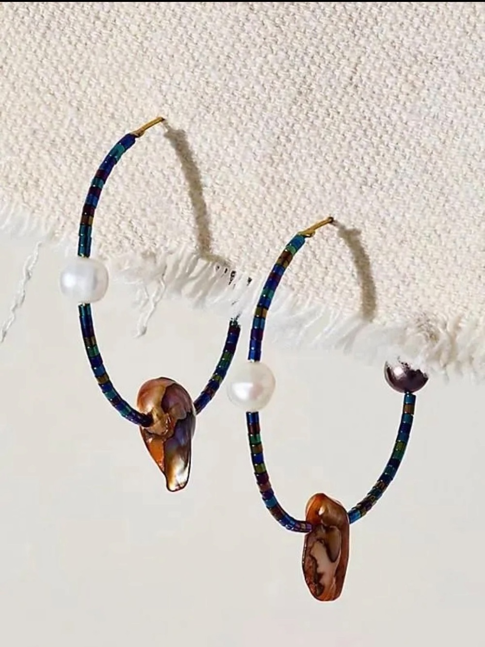 Free People Wandering Eyes Beaded Hoop Earrings with Pearl Accents